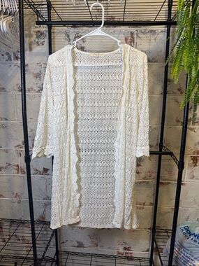 Rewind Cream Crochet Open Lace Cardigan